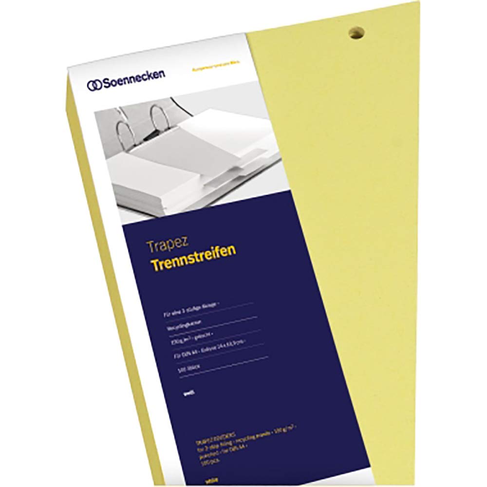 Soennecken Parting Strip Trapezoid Shape, 6.5 - 12.5 x 24 cm (H X B), Recycling Cardboard, 190 G/Qm, Yellow, 100 pcs/Pack.