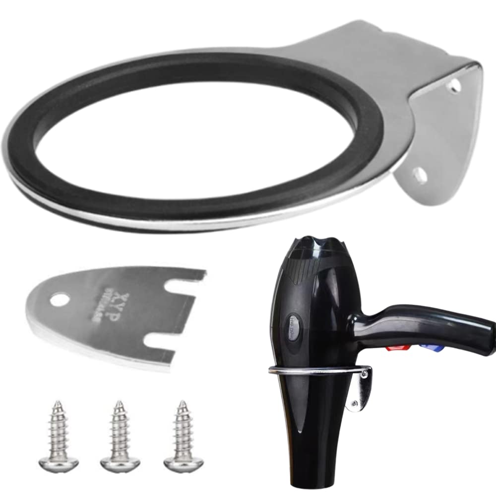 YISIFEINUO Hair Dryer Holder Wall Mounted Rack Bathroom Storage Organizer Steel Hairdressing Dryer Hanger - Stainless Steel, Black