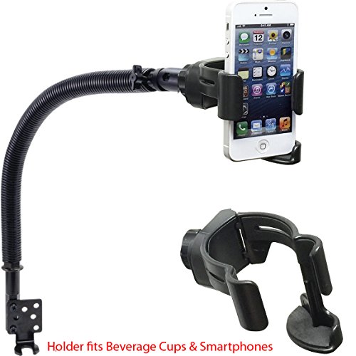 Hard Install Heavy Duty Car Truck Flexible Metal Floor Seat Mount w/Universal Smartphone & Drinks Beverage Cup iPhone X 8 Plus Galaxy S9 Holder (Best Solution for Toyota MR2 & Mazda Miata Enthusiast)