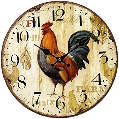 Swonda Decorative Silent Printed Wood Clock for Home Décor (14 inch, Rooster-1)