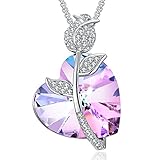 Swarovski Element Necklace Color Changing Crystal Rose Love Pendant Necklace for Women, Birthday Birthstone Jewelry Gifts for Girl, Amethyst Purple Pink, 18