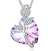 Heart Shape Pendant Necklace PLATO H Rose Heart Necklace Heart Rose Necklace with Swarovski Crystals Love Heart Necklace, Mom Gifts Necklace, Crystal Necklace For Mom，Purple Crystal Heart Neckace