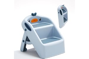 MSPRLS Toddler Kids Step Stool for Bathroom Sink Blue | Foldable 2 Step Stool for Kids 1-4 Years Old | Dual Height 15.5" Child Kitchen Helper with Handles - Easy to Move, Slip-Resistant