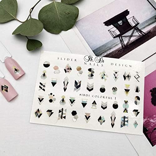 IBDI Colorful geometric nail decals, Sliders for manicure or pedicure, Decal for nails, Slider for manicures and pedicures, Nail art, Eye catching look