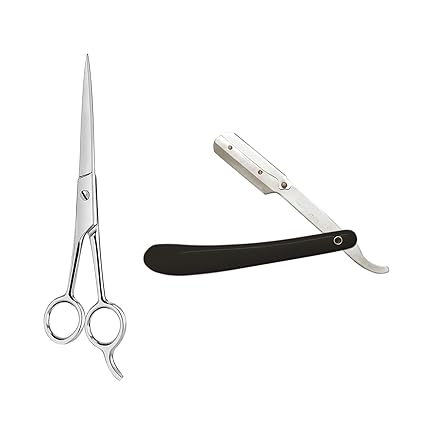 Quake Professional Salon Barber Hair Cutting Scissors and Folding Razor Scissor for Men and Women -Combo of 2