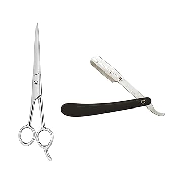 Quake Professional Salon Barber Hair Cutting Scissors and Folding Razor Scissor for Men and Women -Combo of 2