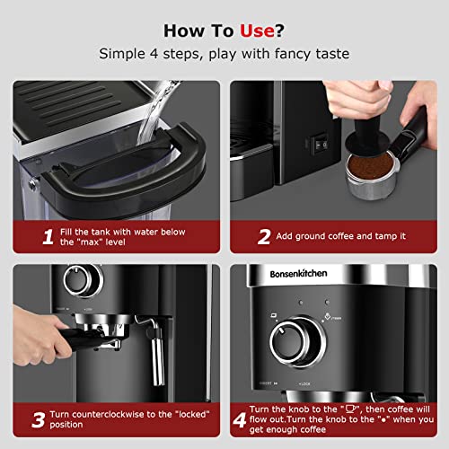 Bonsenkitchen Espresso Machine 15 Bar Expresso Coffee Maker with Milk