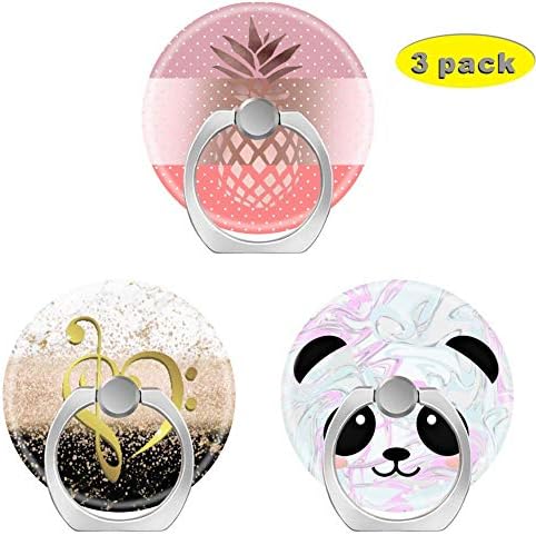 Cell Phone Holder,Finger Ring Kickstand with Car Mount Grip for Phones,Cases,Tablets Rose Gold Pink Coral Striped Pineapple White Black Marble Bass Clef Music Heart Love Turquoise Panda