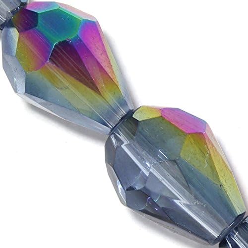 AnsonsImages 26pcs 13x10mm Light Blue AB Teardrop Briolette Crystal Cut Glass Spacer Beads Faceted