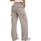 Trendy Queen Women's Cargo Sweatpants, Wide Leg Workwear Pants with Pockets & Elastic Waist, Casual Joggers for Travel