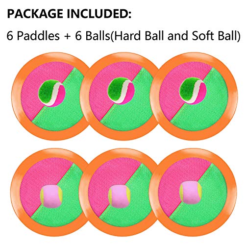 ONFUTAT Toss and Catch Balls, 3 Stick Disc Paddles Toss and Catch Ball Set, 6 Paddles and 6 Balls, Suitable for Sports, Beach, Gifts, Event and Game Prizes, Party Favor and Supplies - Thumbnail 2