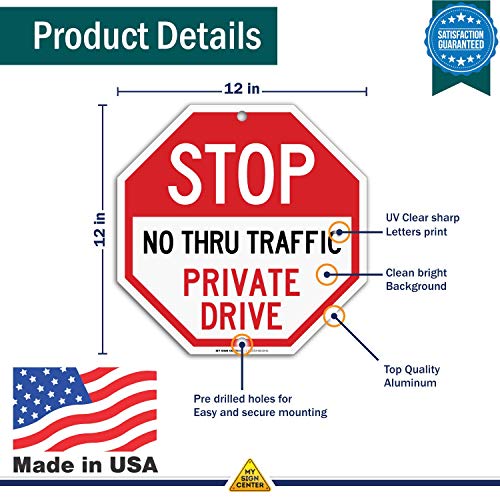 Private Drive Sign, Private Road, Stop No Thru Traffic Sign, Octagon Shaped Outdoor Rust-Free Metal, - //coolthings.us