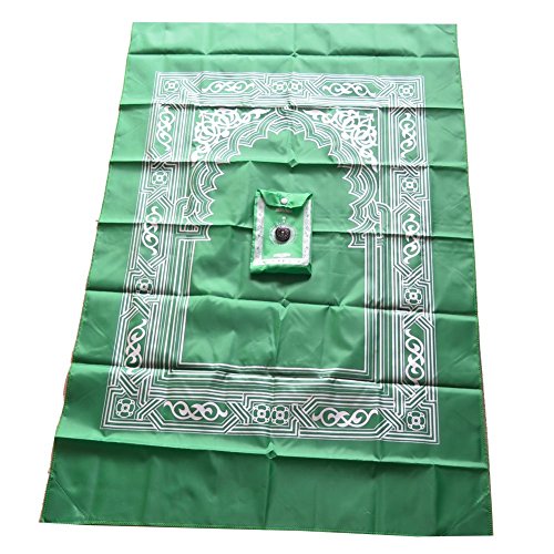 PORTABLE ISLAMIC PRAYER Mat/RUG/WITH COMPASS QIBLA FINDER + BOOKLET