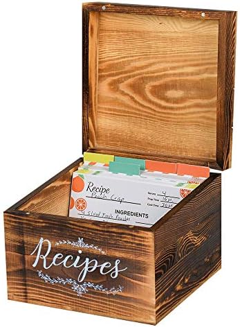Pinelive TriSlot Recipe Box with Cards and Dividers - Rustic Wood Recipe Box with 76 Blank Recipe Cards 4x6, 8x Dividers and Measurements. For Kitchen, or Recipe Cards for Bridal Shower Gift