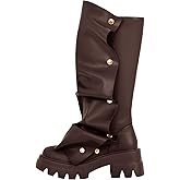 sexytag Women's Platform Slouchy Fold Over Boots Mid Calf Block Heel Round Toe Western Pull on Fashion Boot