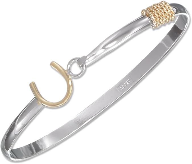 Sterling Silver Gold Plated Horseshoe Bangle Bracelet with