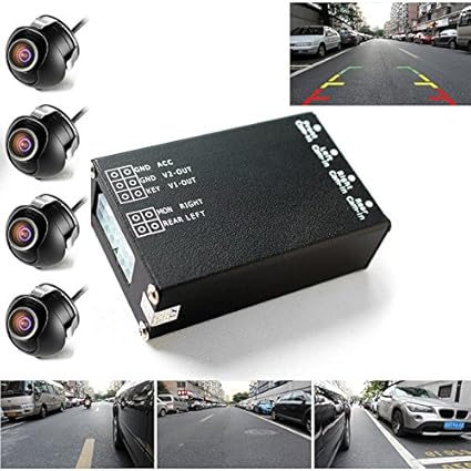 PolarLander 4PCS 360 View-Auto-Kamera Control Box 4-Wege-Kameras Switch-System hintere Ansicht UP Kameras für hinten Links re