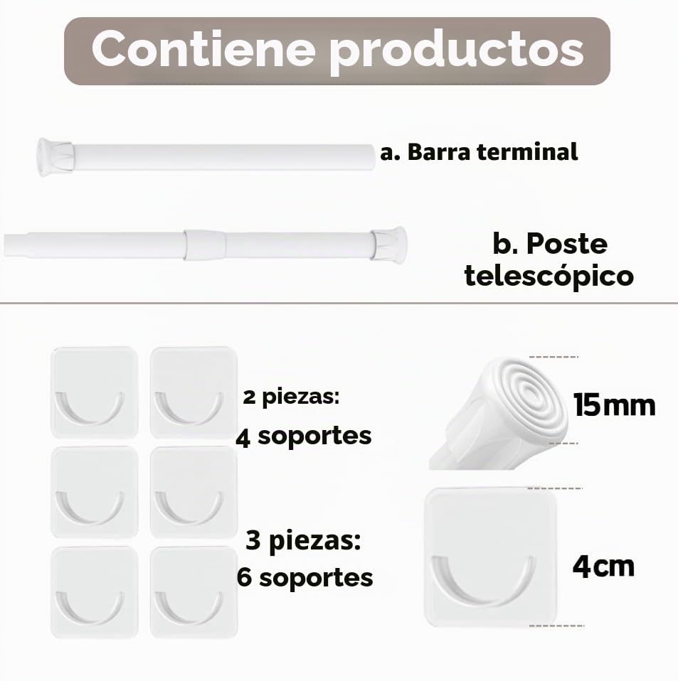 2 Pieces Telescopic Rod for Fixing, Curtain Lock Rod, Tension Rod, No Drilling, Extendable Curtain Rod for Cupboard Kitchen Wardrobe – White, 92-125 cm