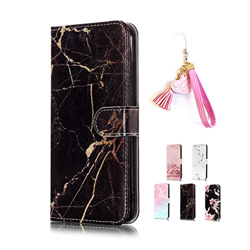 E-Panda Samsung Galaxy S9 Plus Case Wallet Marble Creative Personalized Design PU Leather Folio Flip Protective Case Cover with Card Holder Stand Support Function - black gold