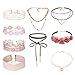 Tpocean 9 PCS Pink Lace Choker Necklace Set Gothic Floral Tattoo Gold Chain Choker Necklace for Women Girls 90s