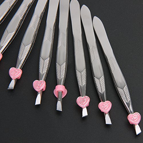 RedSonics(TM) 12Pcs/pack Stainless Steel Slanted Eyebrow Tweezers Face Hair Removal Clip Makeup Tool Women Cosmetics Beauty Wholesale
