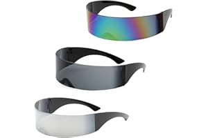 iwobi 3 Pairs of Alien Glasses,Futuristic Space Glasses,Silver Cool Sunglasses,Cyberpunk Glasses,Fun Glasses for Party Cospla