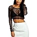 Weixinbuy Women Sheer Mesh Crop Long Sleeve Shirt XL