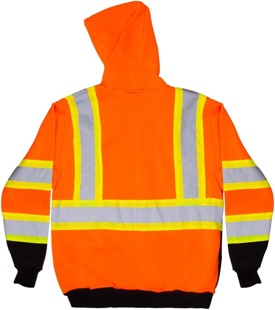 VENDACE Men's ANSI Class 3 High Vis Safety Reflective Sweatshirt Wool Fleece Zipper Jacket Hoodie with Black Bottom: Clothing