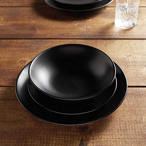 VonShef 12pc Matte Black Dinner Set Black Dinnerware Set of 12 Pieces