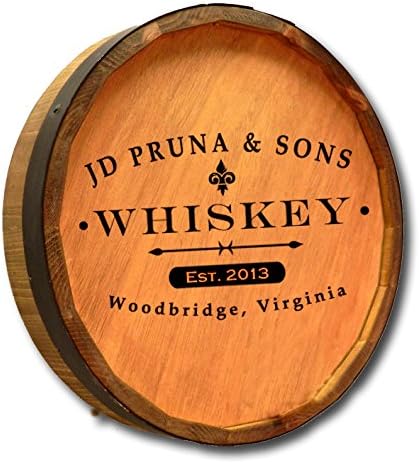 Personalized Whiskey Label 1 Engraved Quarter Barrel Hand Made Wood Sign 19"