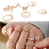 Fashion Personality 7Pcs Gold Rhinestone Bowknot Cross Women Rings Set