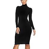 Women's Casual Long Sleeve Bodycon Sexy Turtleneck Midi Club Party Pencil Dresses