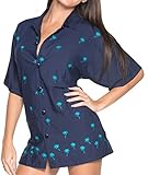 La Leela Hawaiian Shirt Blouses Relaxed Fit Women Button Down Short Sleeves Top Black