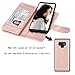 Njjex Luxury Wallet Case for Galaxy Note 9 - PU Leather, 9 Card Slots, Detachable, Kickstand, Magnetic Phone Cover with Wrist Strap - Rose Gold