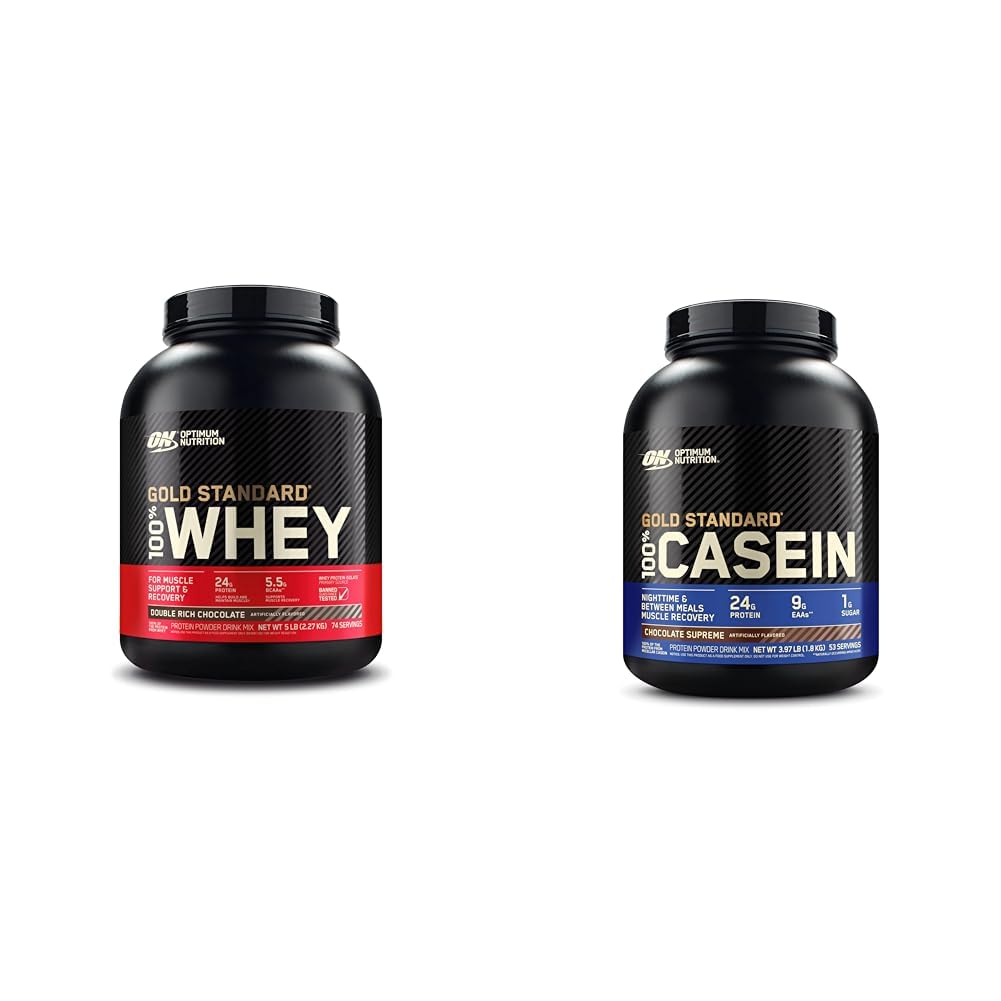 Optimum Nutrition Gold Standard 100% Whey Protein Powder & Gold Standard 100% Micellar Casein Protein Powder