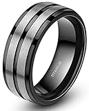 Titanium Rings for Men Black Silver Engagement Wedding Band 8mm