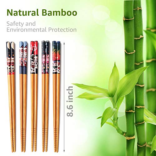 5 Pairs Chopsticks and Chopstick Rest Set, Cute Lucky Cat Chopsticks Holder 5 Cats, Classic Japanese Style Bamboo Natural Reusable Chopsticks, Dishwasher - Safe, Chopsticks Holder Gift Set (Lucky Cat) - Thumbnail 3