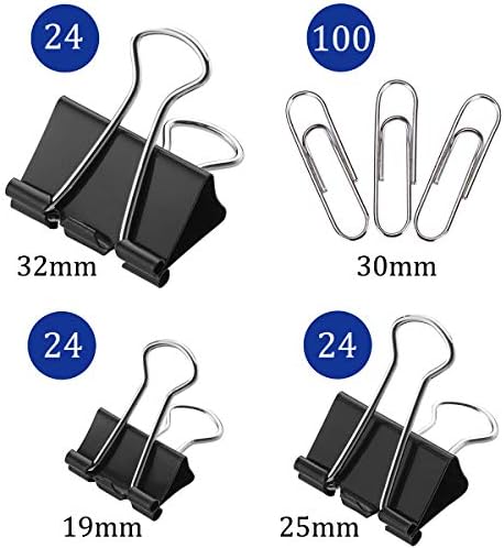Aelfox 100個入 ゼムクリップ 30mm 72個入 文房具 黒色 19mm ダブルクリップ 25mm 金属製 商舗 32mm