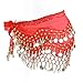 REINDEAR Vogue Style Chiffon Dangling Gold Coins Belly Dance Hip Scarf (Red)