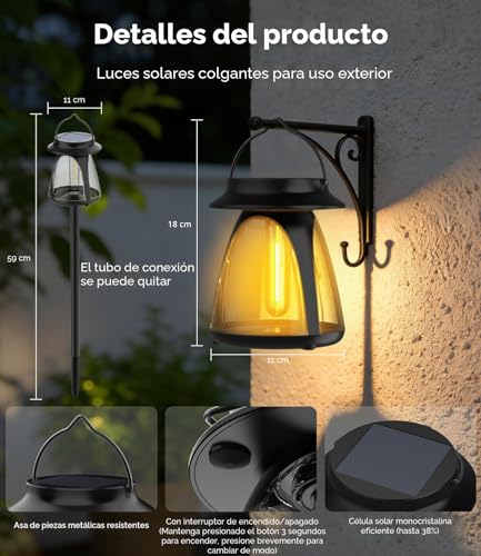 Solar Lights Outdoor Ground 2 Pieces, 2700K Warm White Tungsten Traditional Lights, IP65 Waterproof Solar Light Outdoor Garden for Patio, Driveway, Lawn, Path, Terrace