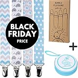 Pacifier Clip Holder for Boys + Pacifier Case by Bubble Pleasure - 4 Pieces Pack - Unisex Universal Designs Pacifiers Clips, Newborn Baby Gift Set, Best Cute Soothies Pacifier Holder for Girl Boy