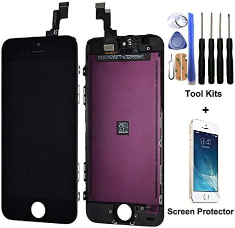 cellphoneage For iPhone 5S New LCD Screen Replacement Black Display Glass Touch Screen Digitizer Assembly kit With Free Repair Tool Kits + Free Screen Protector (Black)