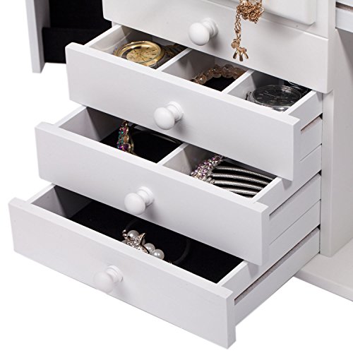 Rowling Extra Large Wooden Jewelry Box/Jewel Case Cabinet Armoire Ring Necklacel Gift Storage Box Organizer Mg002 (White)