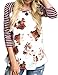 OURS Women Stripe Floral Prints Long Raglan Sleeves Paneled Tee Shirt (XL, Wine Red)