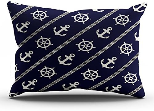 Boitty Pillow Case Navy Blue White Ship Wheel Anchor Nautical Boys Pillowcases Personalized Decorative Fancy Throw Pillow Covers Cases Lumbar 12x24 Inches One Side