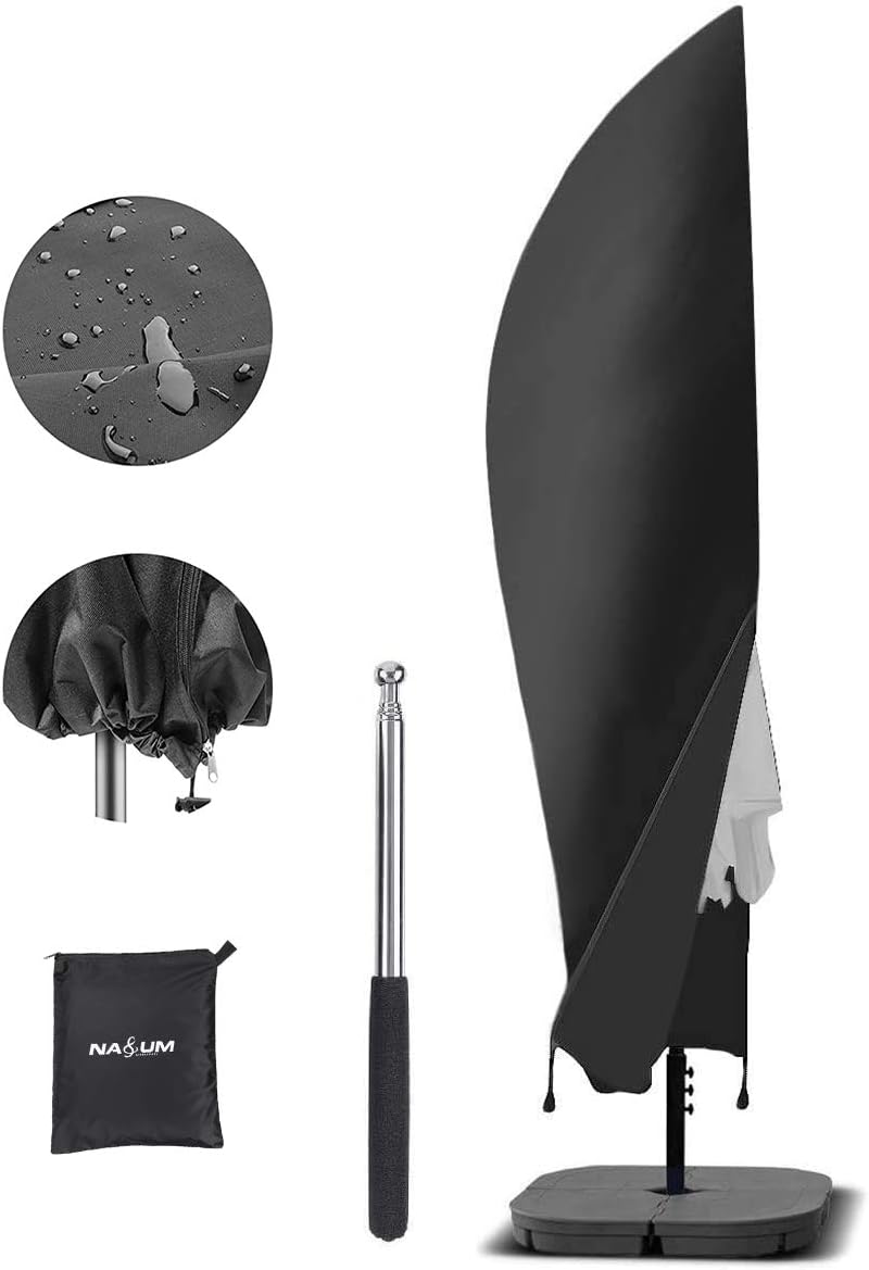 NASUM Cantilever Umbrella Cover, Patio Offset Umbrella Cover 600D Oxford Fabric Parasol Cover Waterproof for Outdoor Garden with Zip and Telescopic Pole: Kitchen & Dining