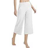 baleaf Women's Capri Pants Wide Leg with 4 Pockets Yoga Dress Capris High Waist Cropped Pants Loose Lounge Travel Summer