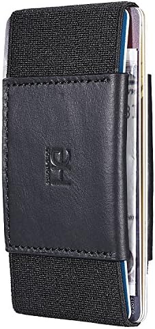 Minimalist Leather Front Pocket Wallet Slim Elastic Card Holder for Business Cards and Cash, Black