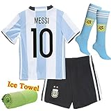 Barcelona Kids Jersey New 2017 light blue /black Football Soccer Home Kit Kids Jersey & Shorts & Socks & Free Pen Bag Sportwear Kit (7-8 years)