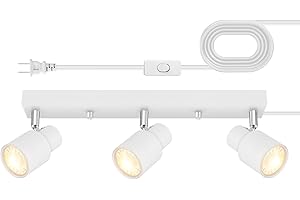 BRICOSMOCON Plug-in Track Lighting LED, Track Light Fixtures Ceiling, White 3-Light Ceiling Lights for Kitchen, 3 Way Spotlight with Cord, Rotatable Wall Mount Light Head for Bedroom Hallway, Bulb Not Included